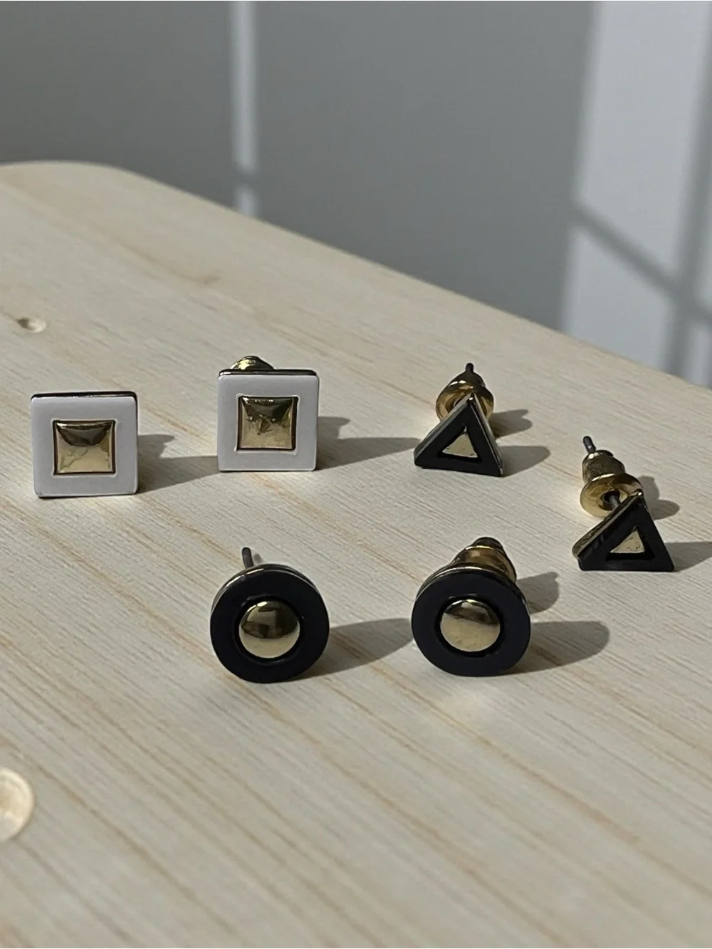 Stud Earring Set - Black & White with Gold Accents